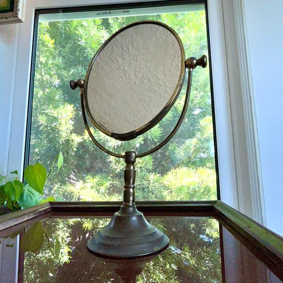 Vintage Tabletop Vanity Mirror with Ornate Floral and Rhinestone Embellishments - Picture 2 of 16